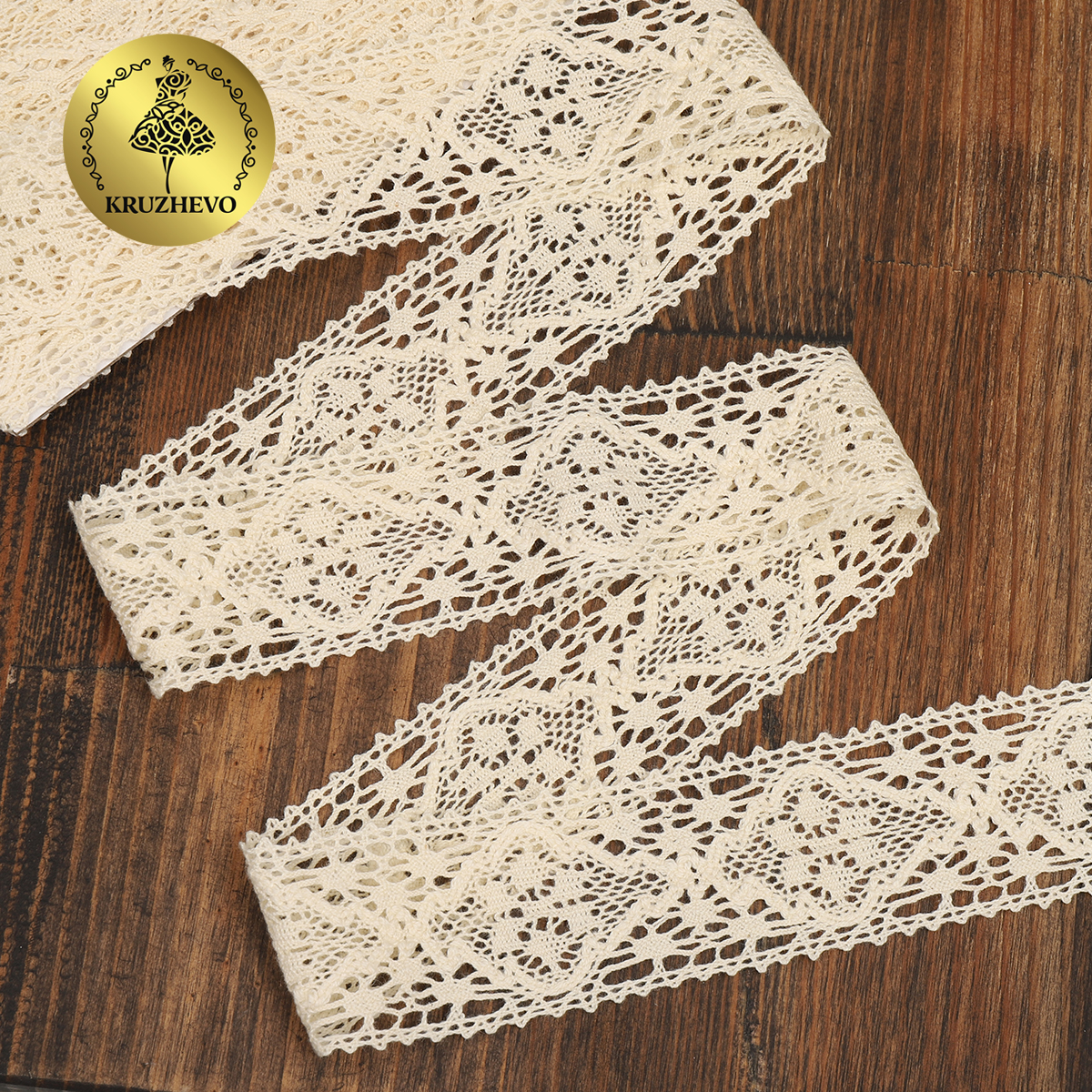 Тесьма декоративная KRUZHEVO вязаная 40мм цвет молочный упаковка 10м - фото 1