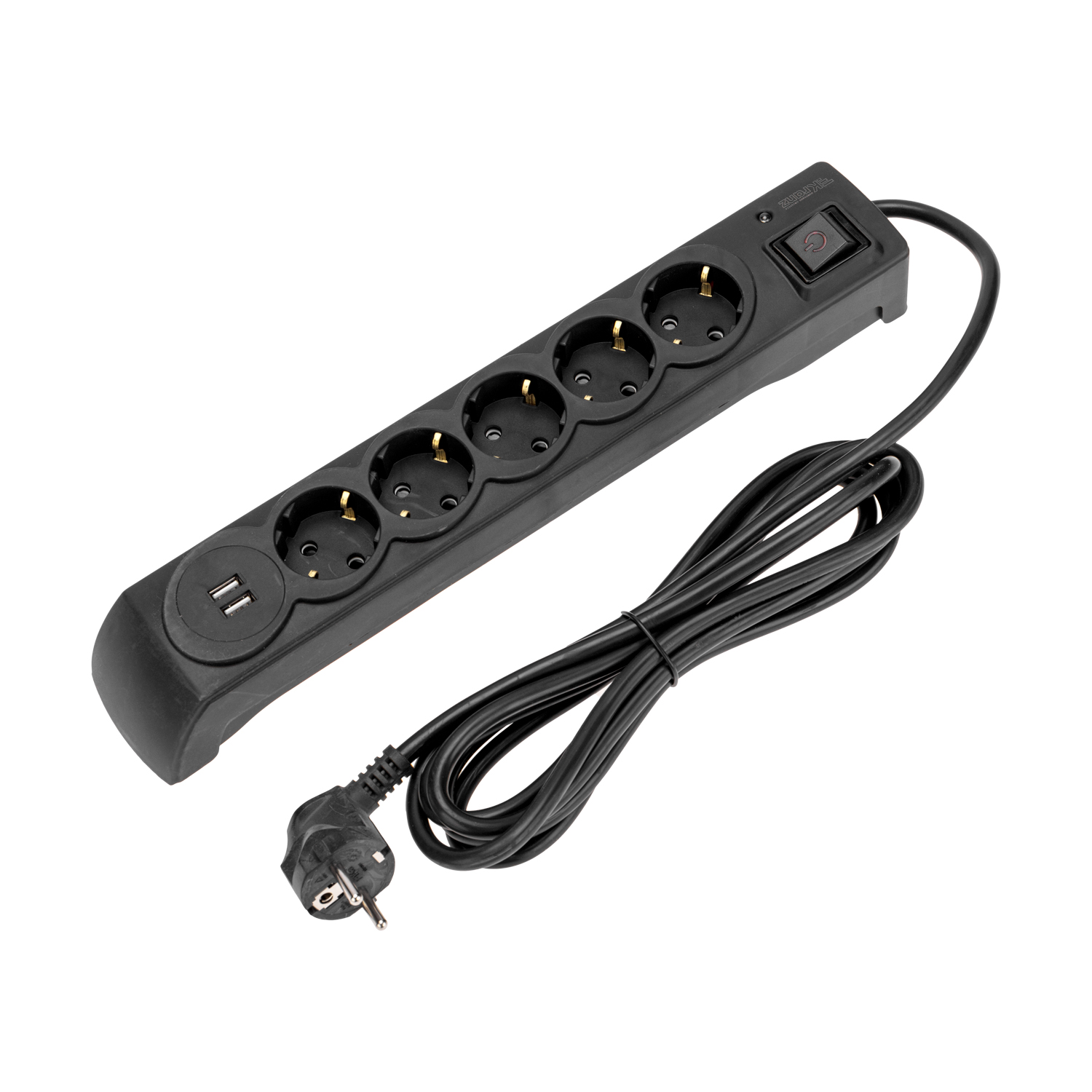 Фильтр сетевой Kranz 3 метра 5 гнезд с автовыключением 2 USB черный - фото 1