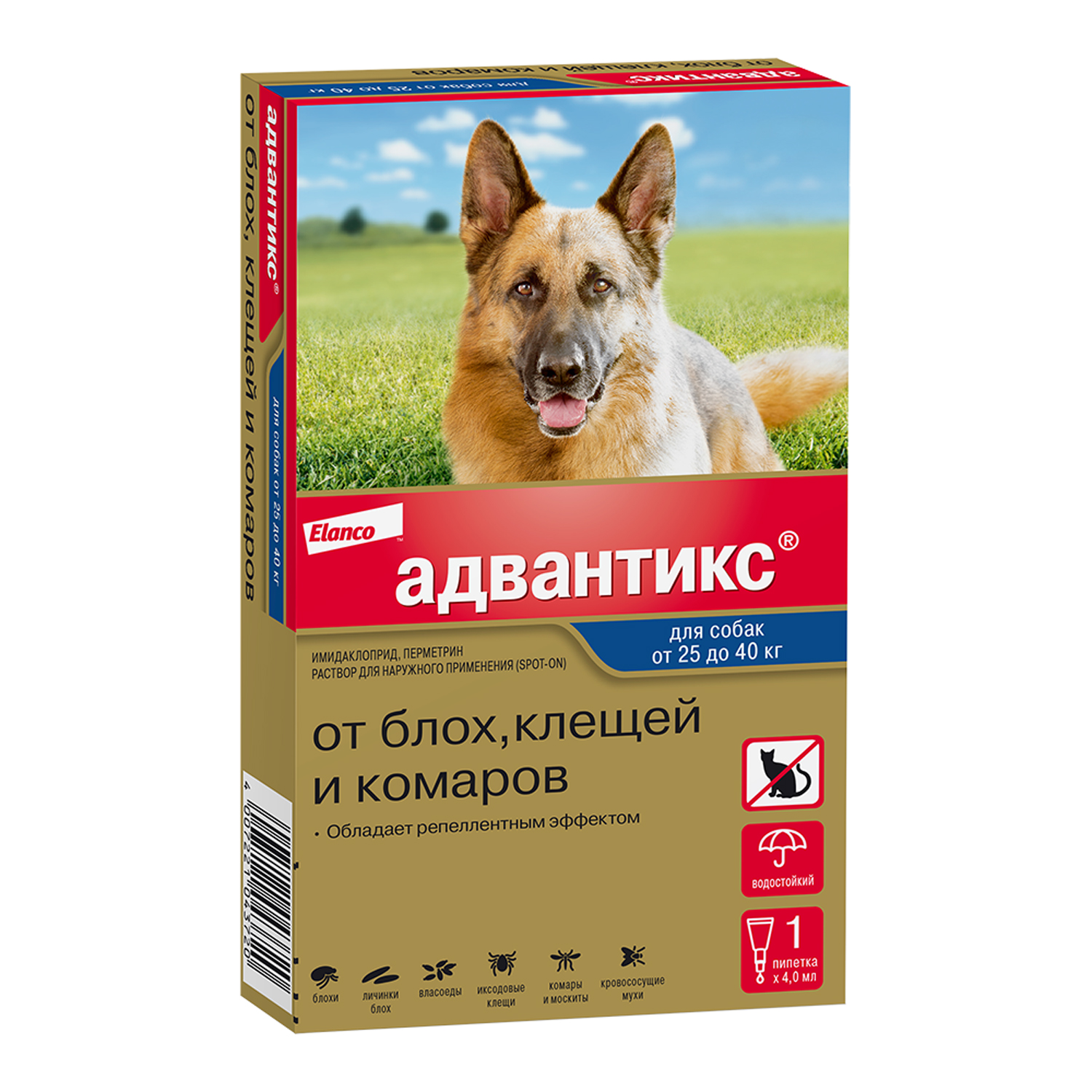Капли для собак Elanco Адвантикс от 25 до 40 кг против блох и клещей 1пипетка - фото 1
