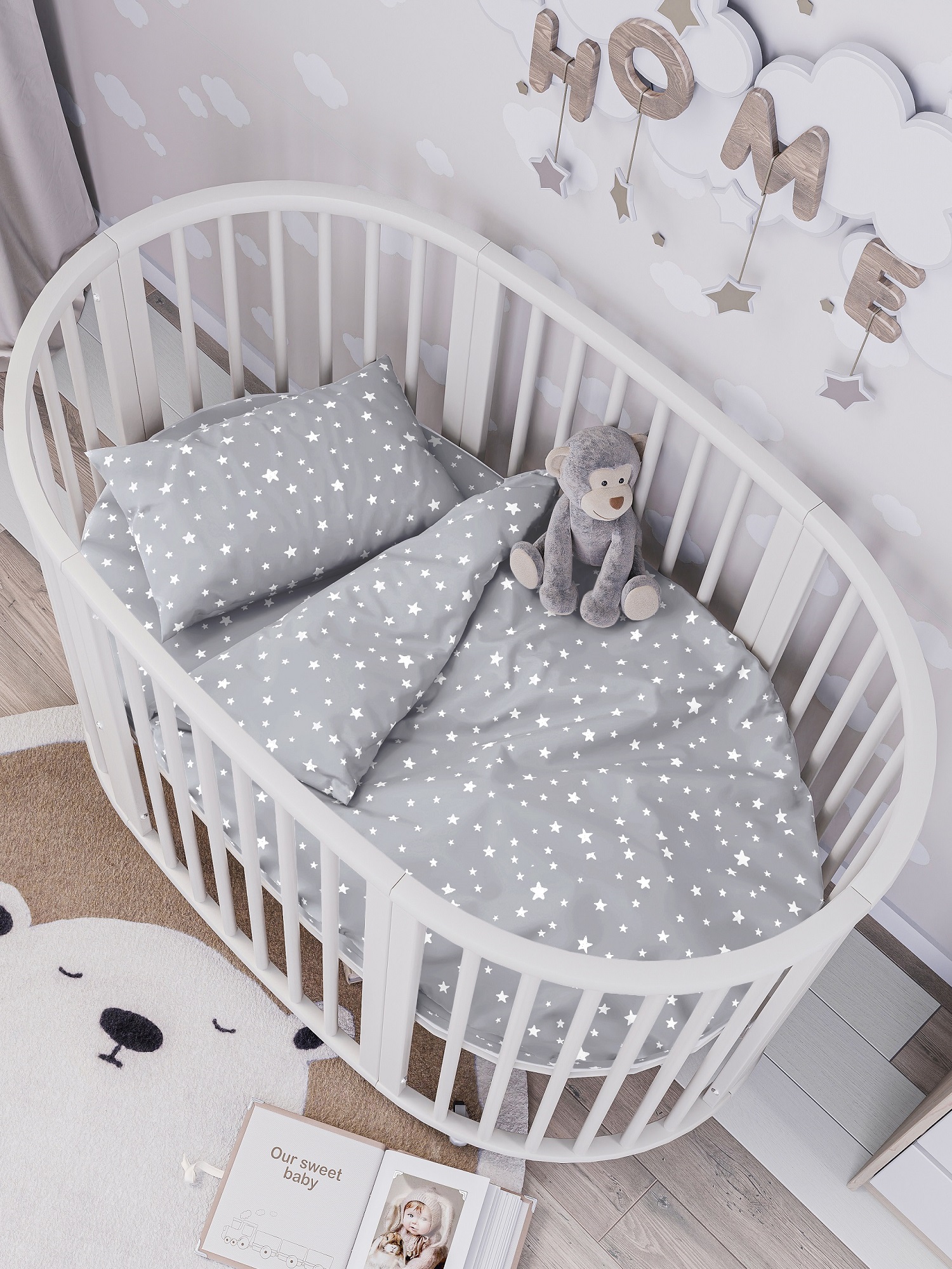 Комплект постельного белья Lemony kids Серый со звездами детский 3 предм. - фото 1