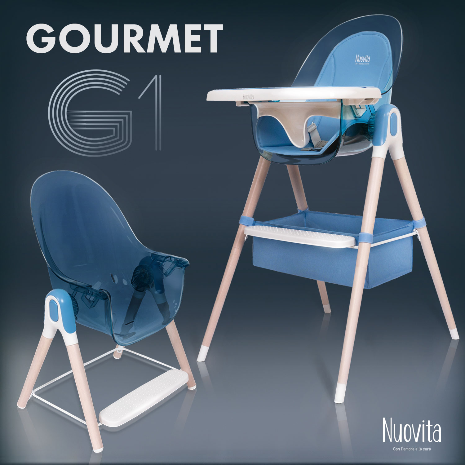 Стульчик для кормления Nuovita Gourmet G1 Standart голубой - фото 1