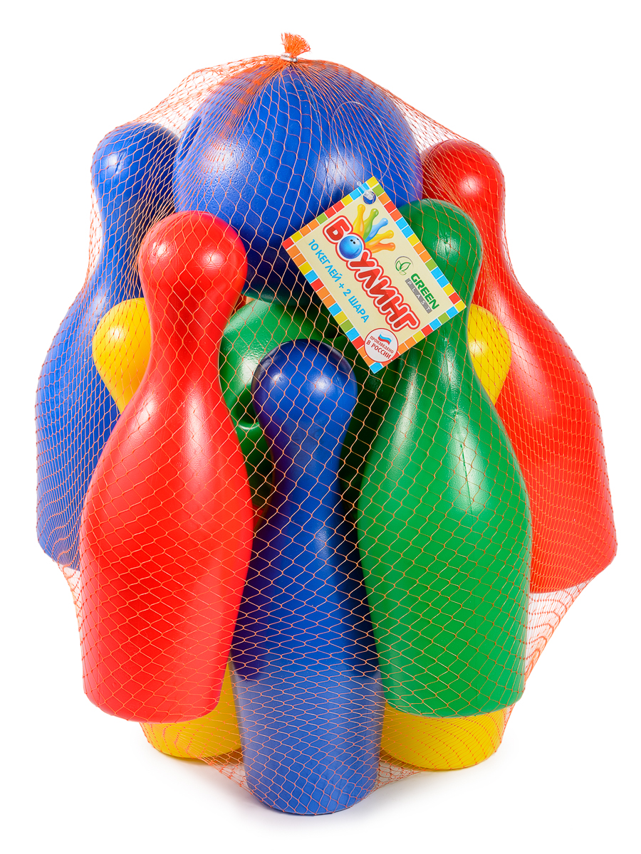 Набор для игры в боулинг Green Plast детский кегли 10 шт + 2 шара в сетке - фото 5