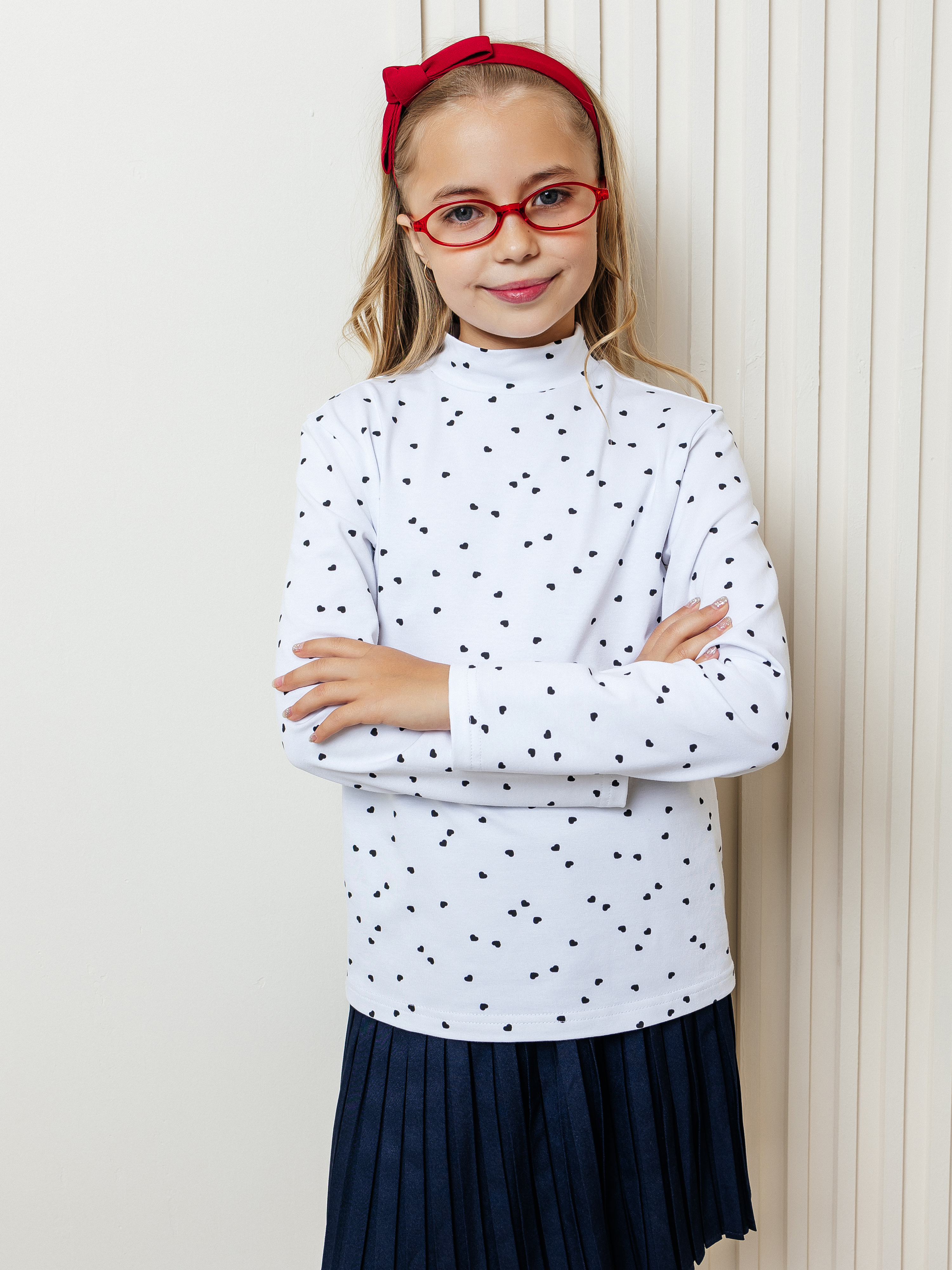 Водолазка Селтекс Ю_ДК68 белый/сердечки мини черный - фото 1