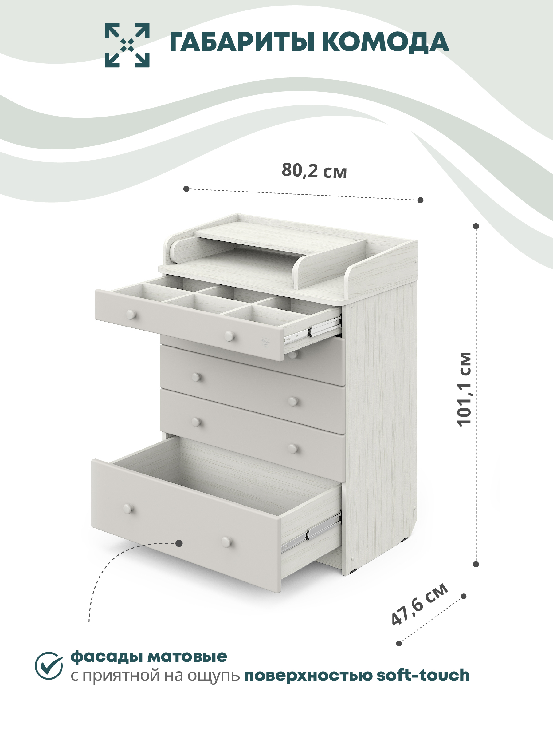 Комод пеленальный Aton Maks древесина белая серый - фото 3