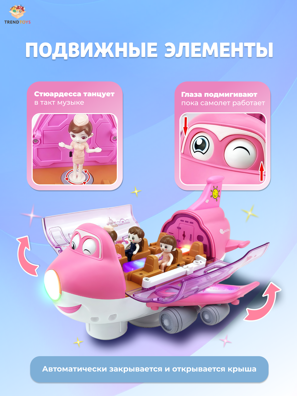 Самолет TrendToys розовый с пассажирами LDG169 - фото 3