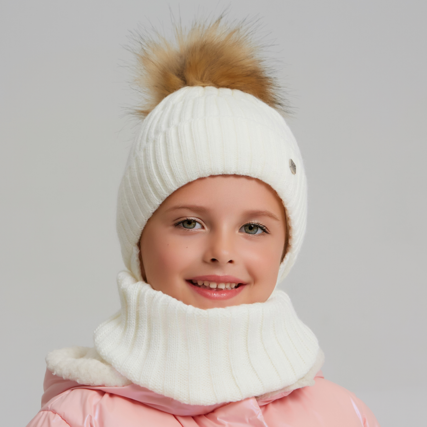 Шапка и снуд KUBRIO KU-H-112-FurPomREB-white - фото 7