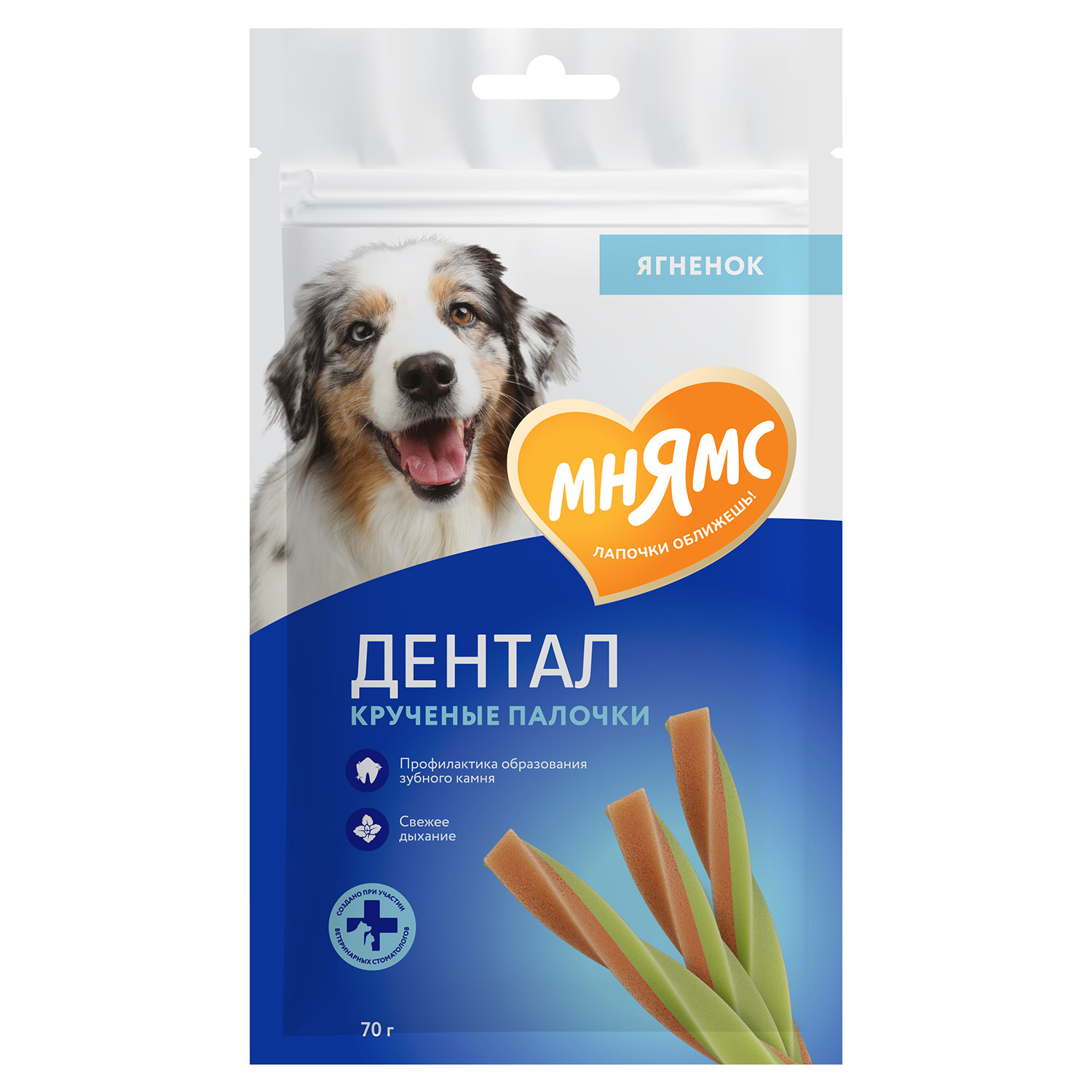 Лакомство для собак Мнямс 70г Dental Крученые палочки с ягненком и мятой - фото 1
