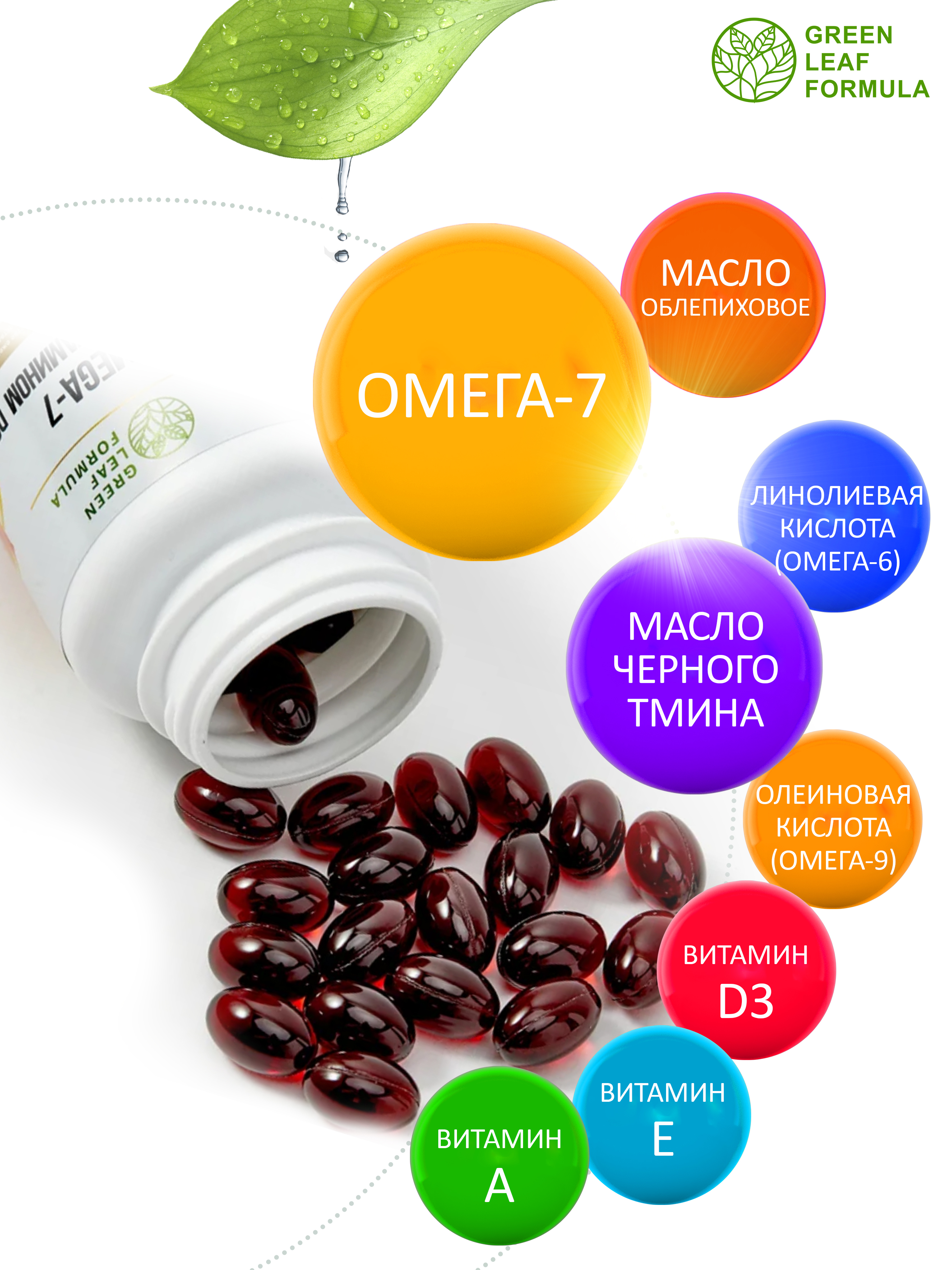 Омега 7 и масло черного тмина Green Leaf Formula для похудения снижения веса для иммунитета витамины для сердца - фото 3