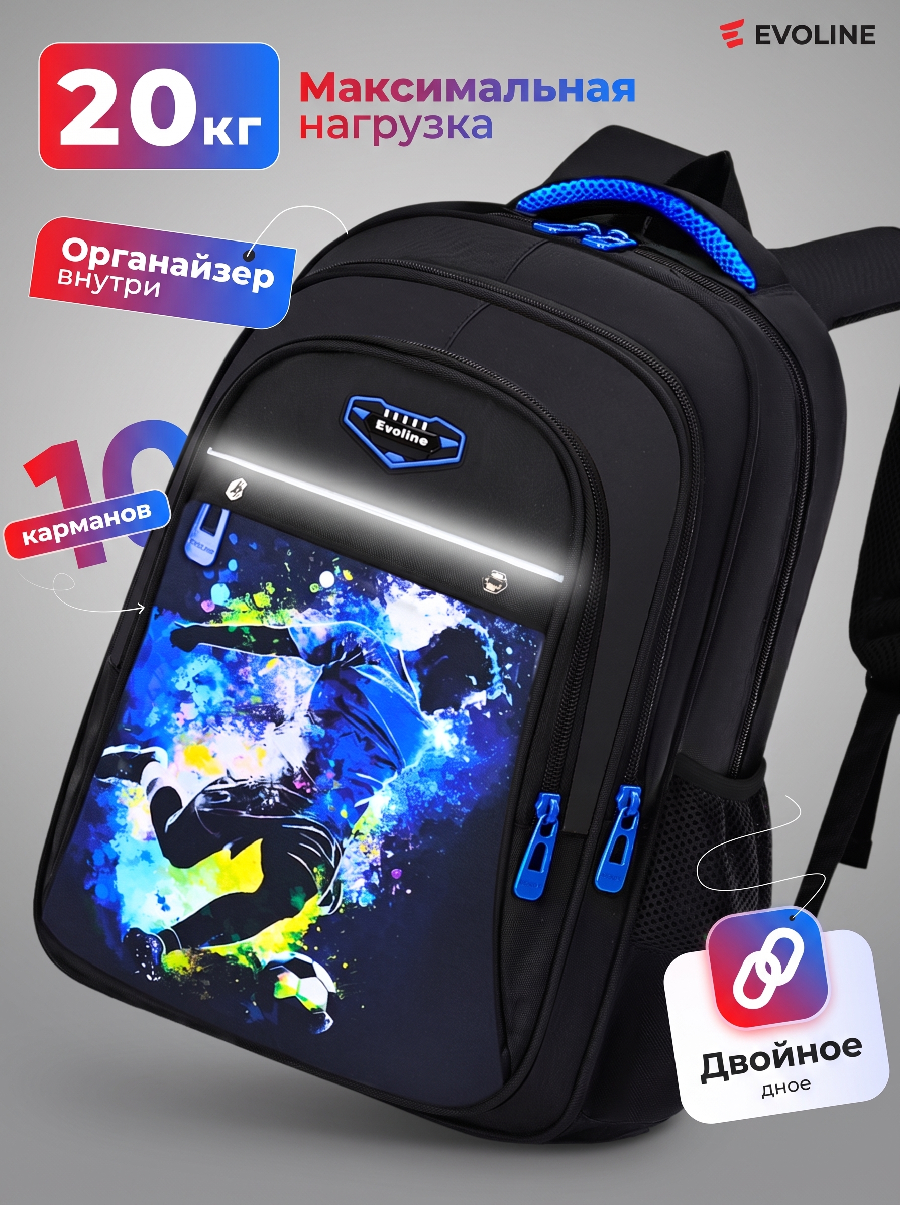 Изображение товара Детский школьный рюкзак Evoline EVO-1000-footballer-41 для начальных классов Изображение товара Детский школьный рюкзак Evoline EVO-1000-footballer-41 для начальных классов