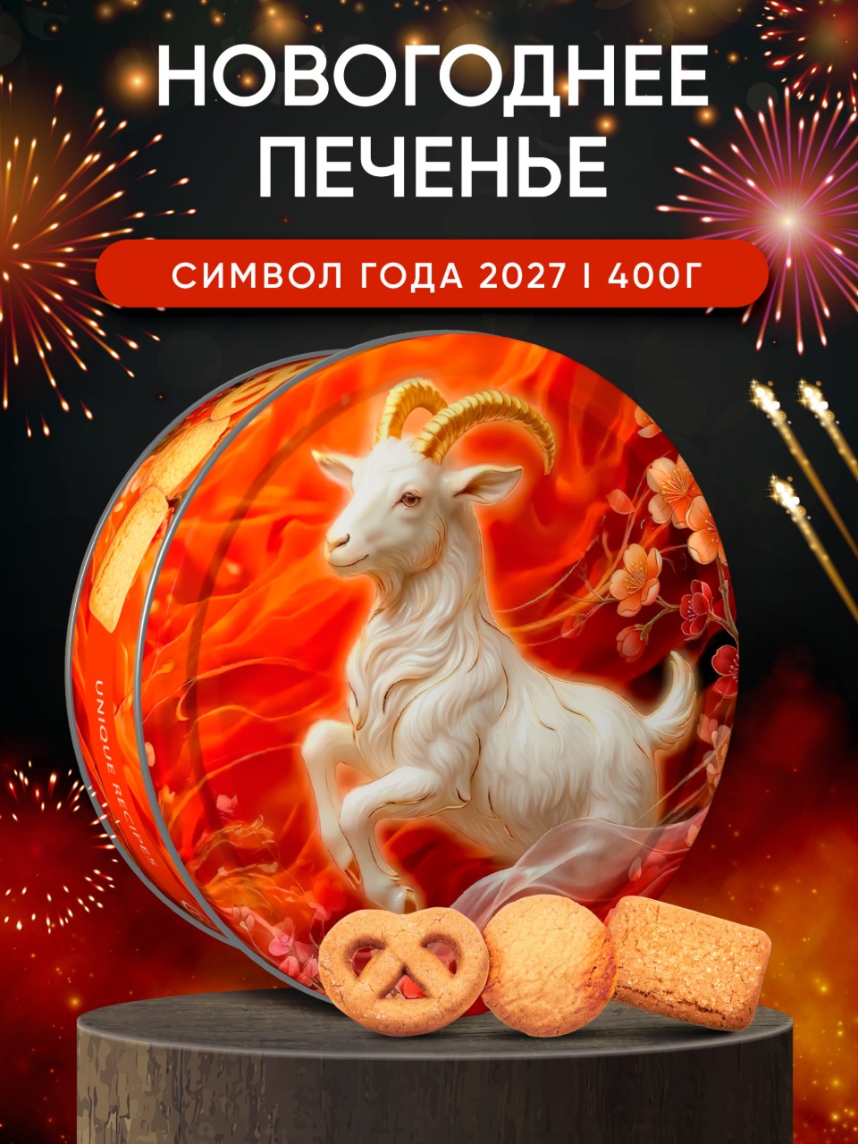 Печенье сдобное с пеканом кленов.сиропом Сладкая сказка Сладкая сказка REGNUM Символ года Коза 400г - фото 1
