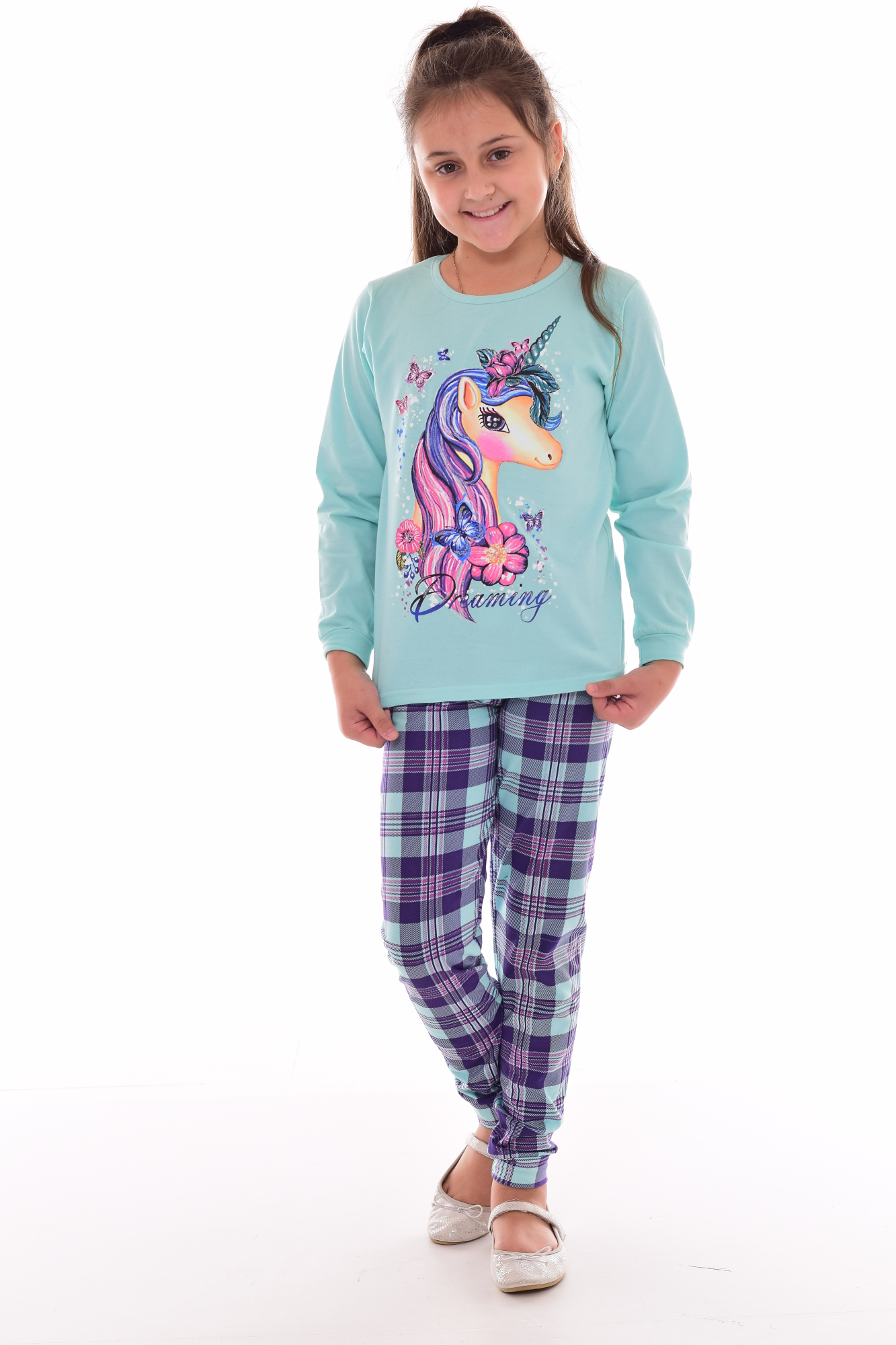 Пижама Новое кимоно 12-073б (ментол) Единорог - фото 1