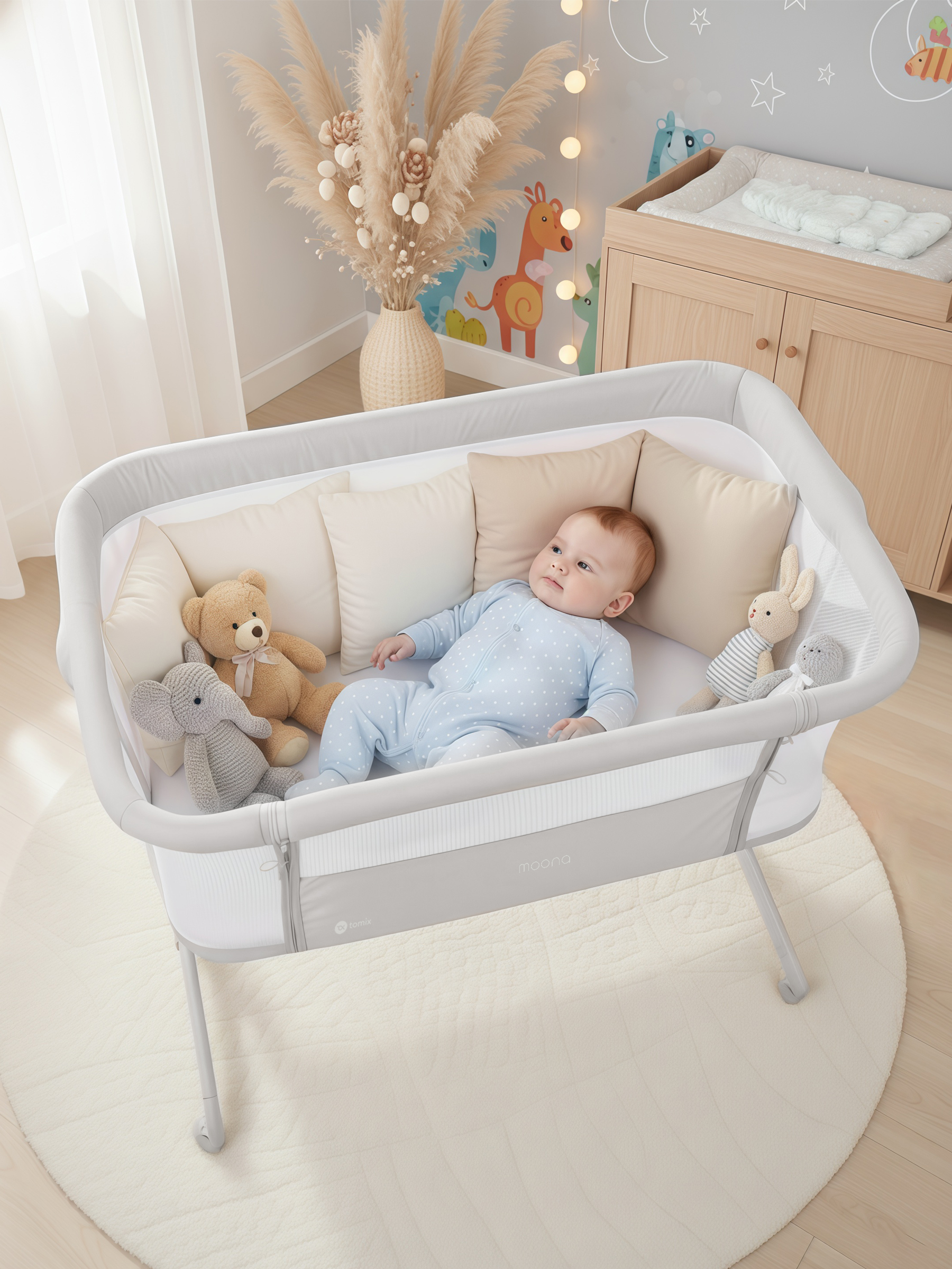 Детская кроватка Tomix Moona прямоугольная, без маятника (серый) - фото 15