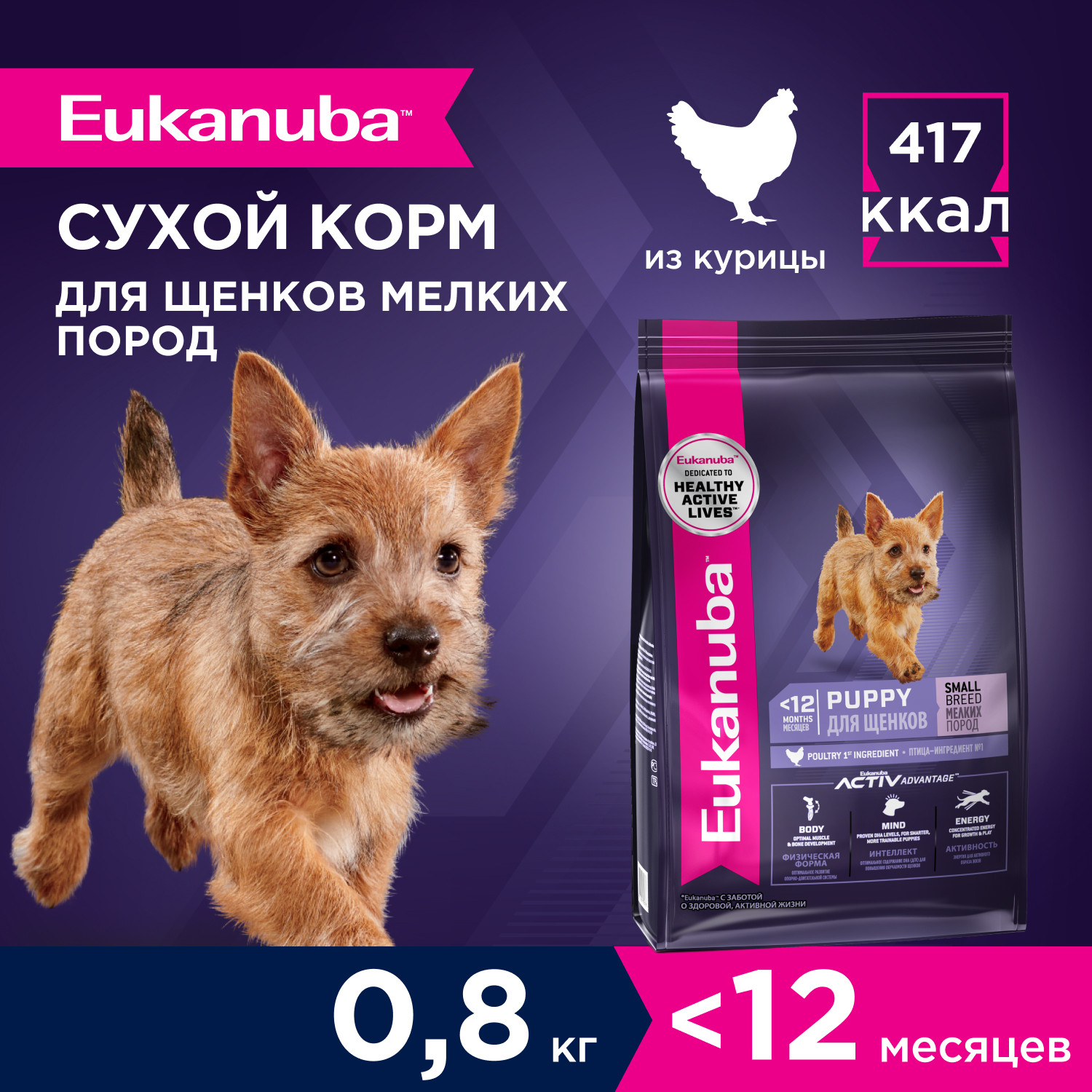 Корм для собак Eukanuba 800г Паппи Смол Брид 12м - фото 1