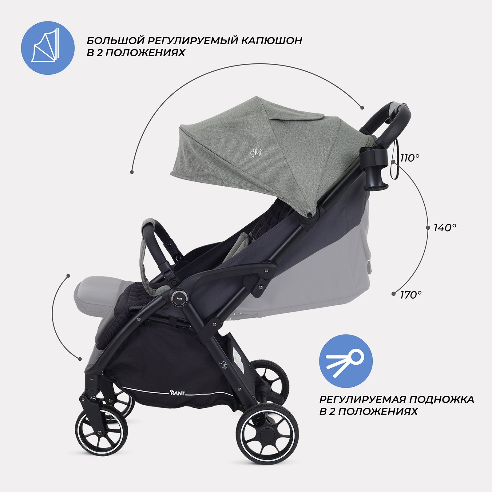 Коляска прогулочная Rant SKY хаки - фото 5