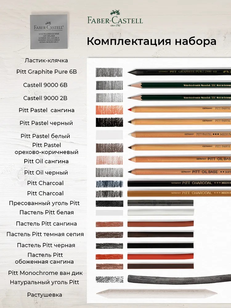 Набор для рисования Faber Castell Pitt Monochrome 21 шт. - фото 4