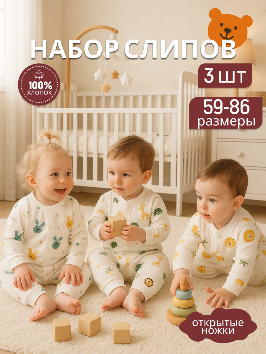 Комбинезон 3 шт ЛУKID Слипы/набор-1-зверята - фото 2