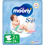 Подгузники Moony Extra Soft S (4-8 кг) 24 шт.