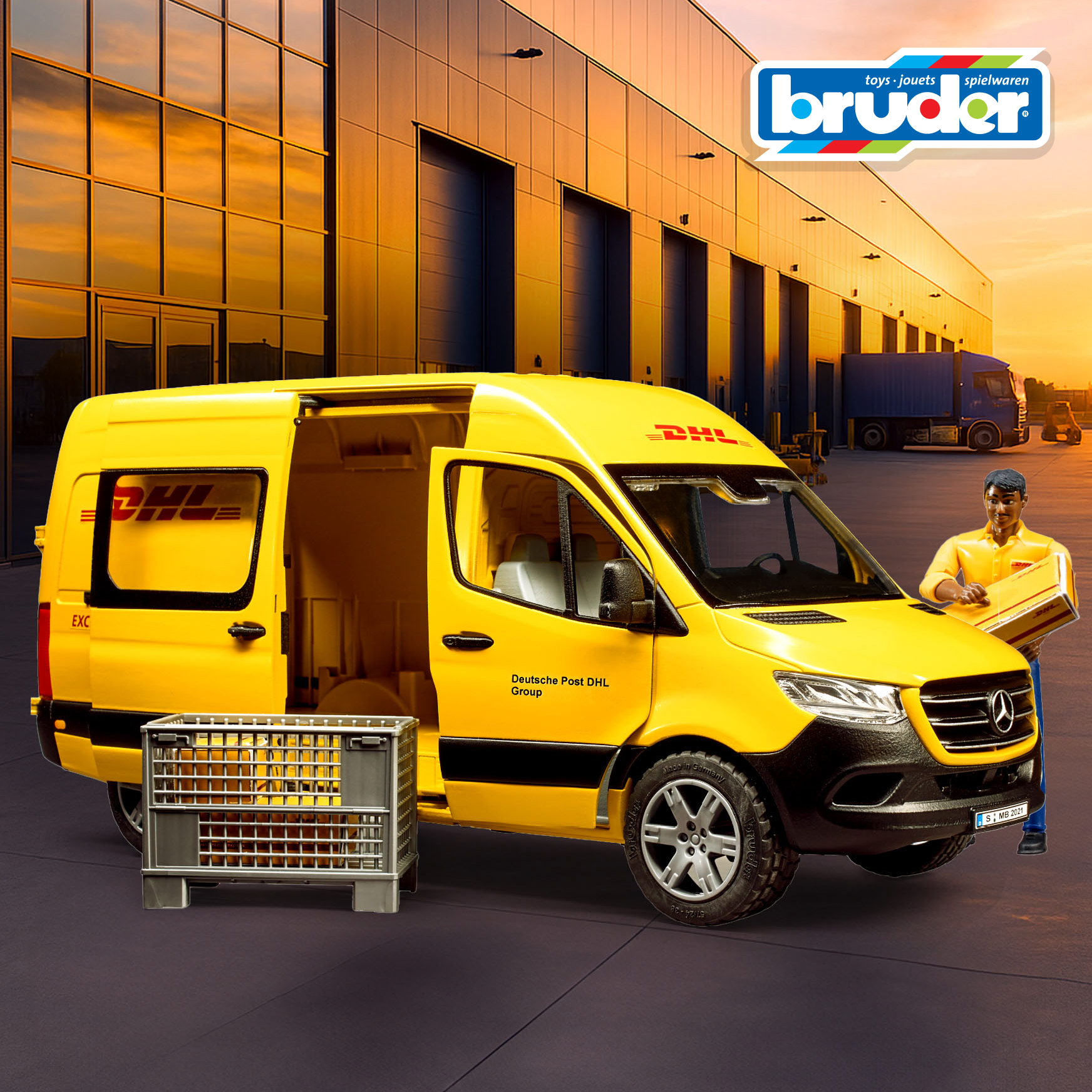 Автомобиль Bruder Mercedes службы доставки DHL с фигуркой 1:16 02-671 - фото 1
