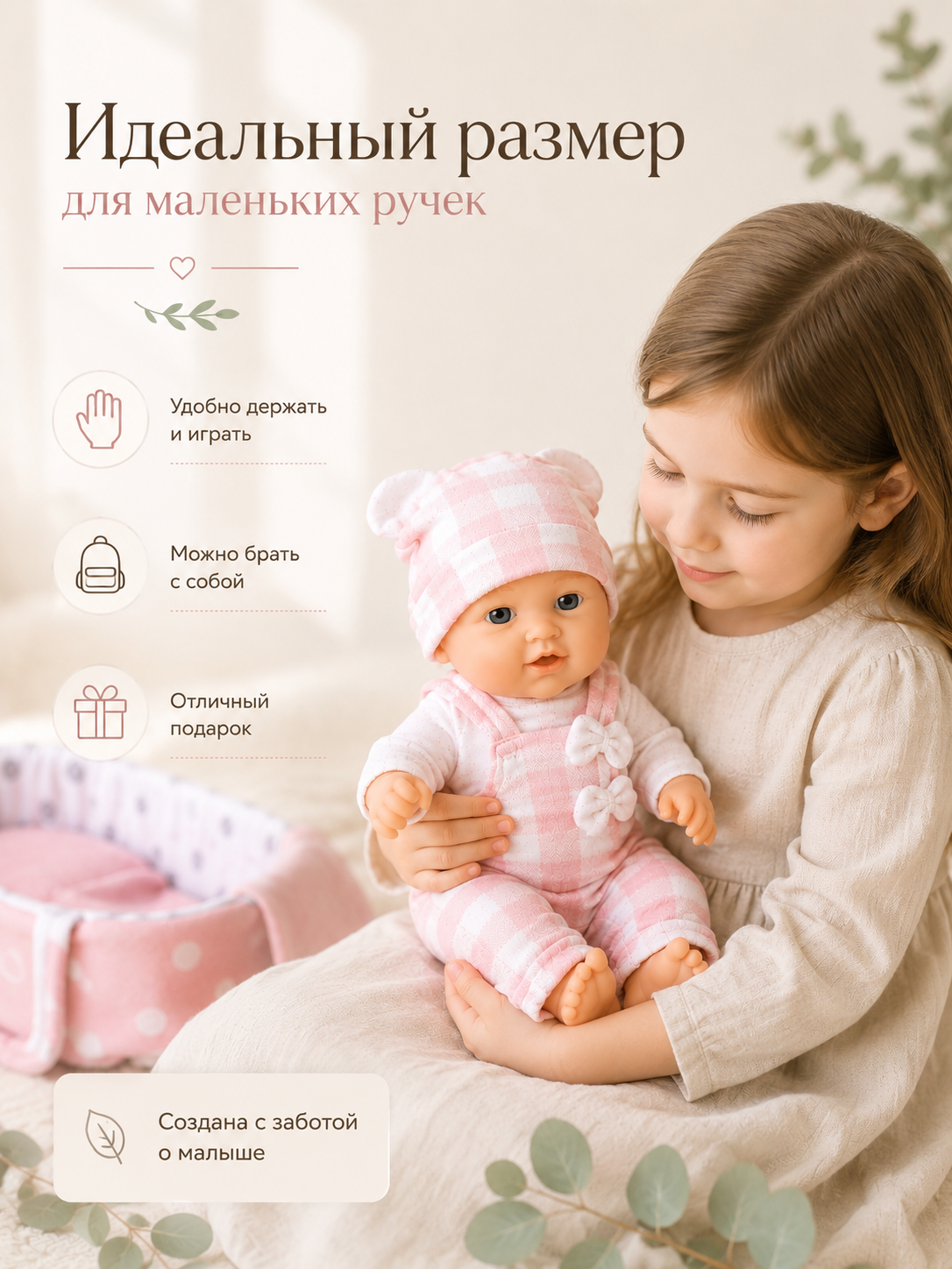 Кукла пупс MyMoon с люлькой-переноской и соской высота 30,5 см 200201298 - фото 3