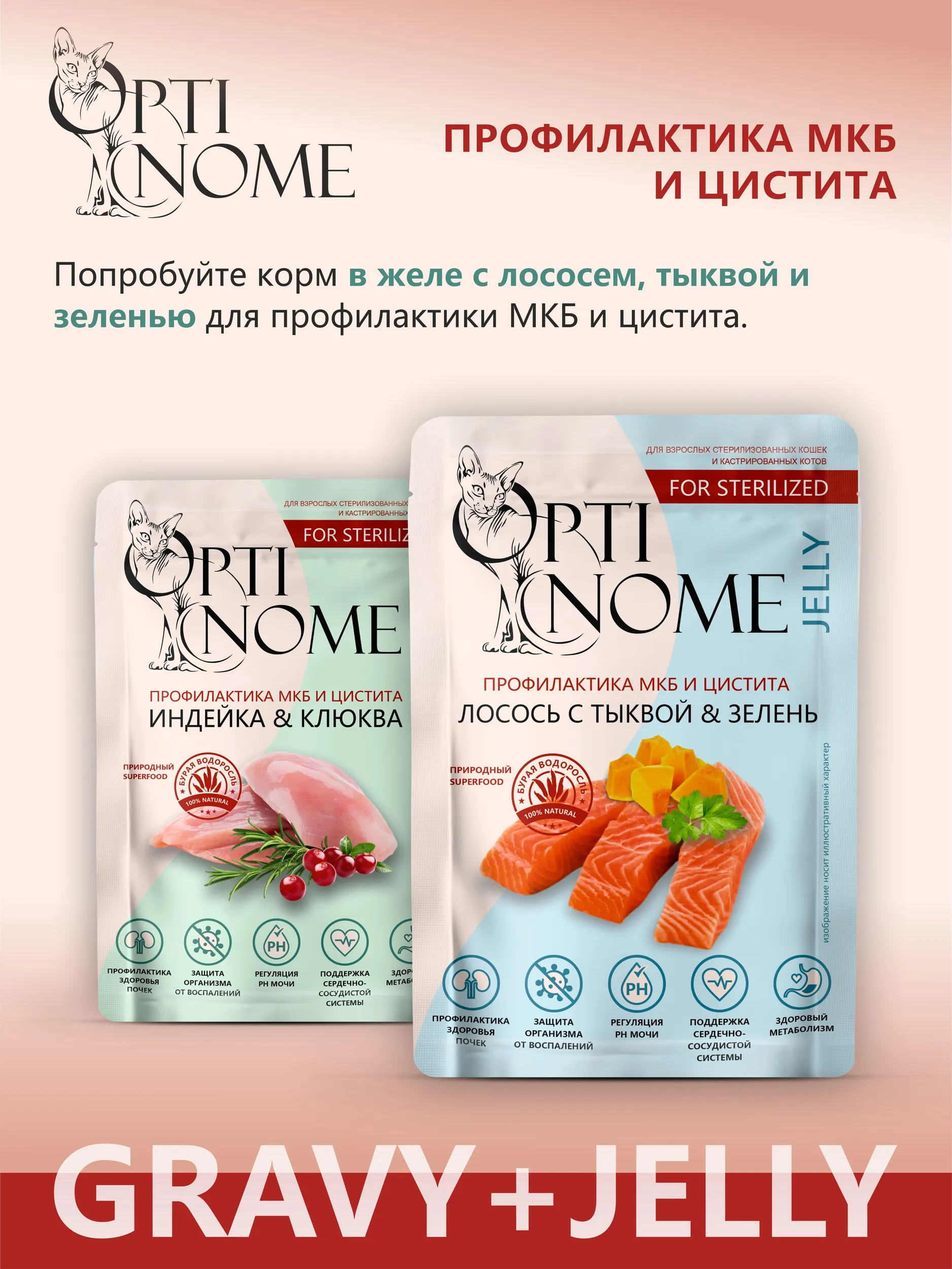 Корм влажный Optinom для стерилизованных кошек и кастрированных котов с индейкой и клюквой 28шт - фото 7