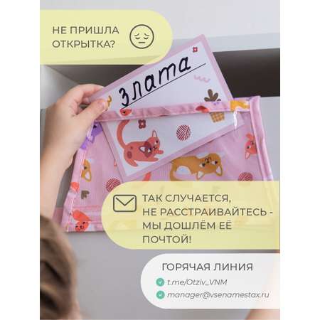 Кармашки Всё на местах в садик для детского шкафчика 83х24 см Котики принт розовый