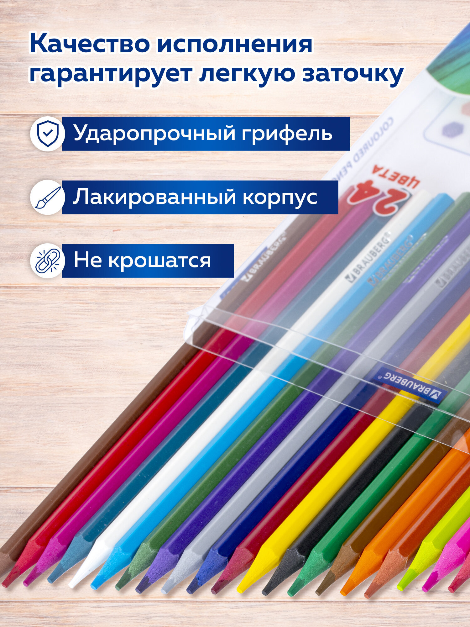 Карандаши цветные Brauberg 24 шт. - фото 4