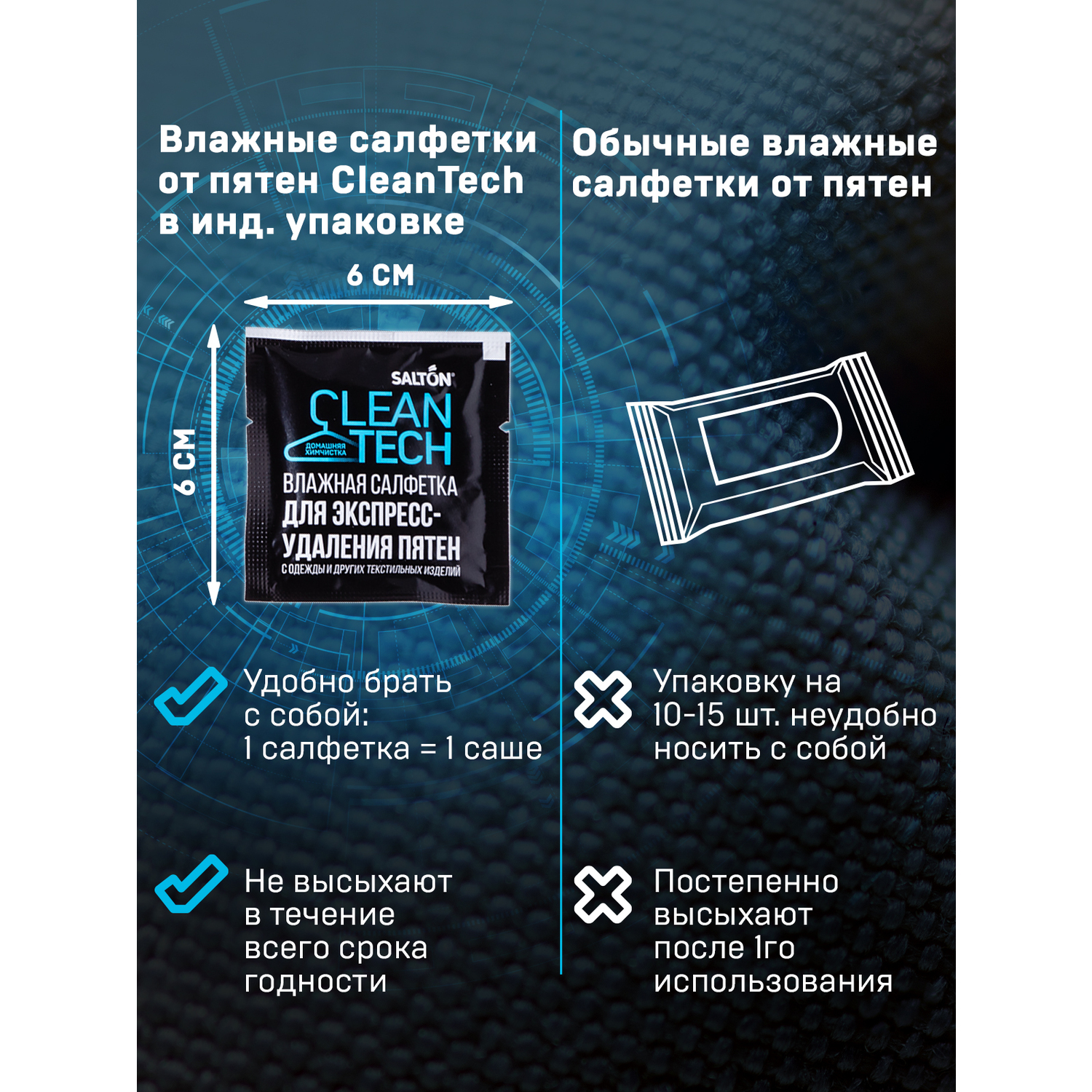 Влажные салфетки Salton Cleantech пятновыводящие 2 упак. 7 шт. - фото 9