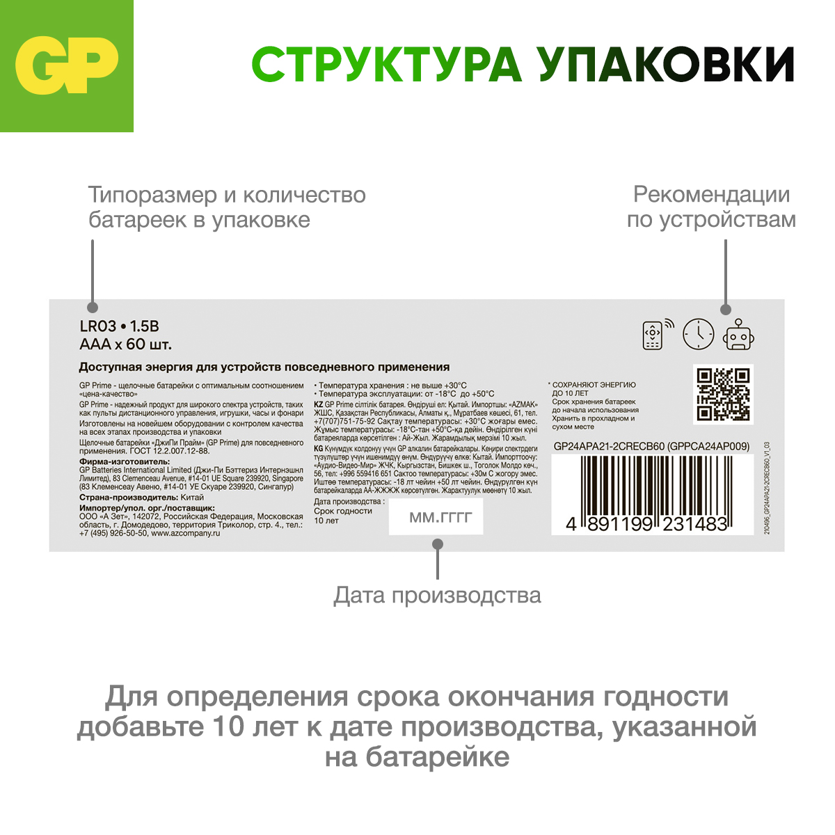 Батарейки АAA GP (мизинцы) 60 штук в упаковке - фото 7