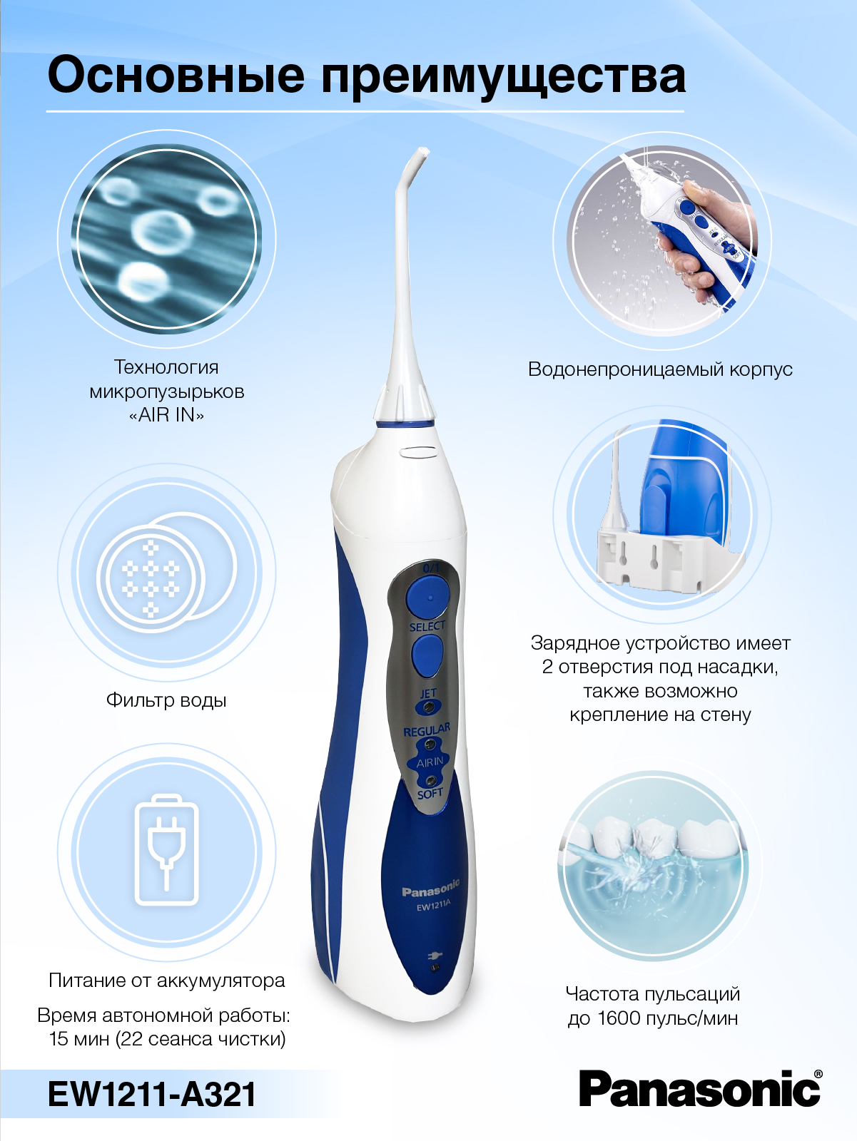 Ирригатор Panasonic микропузырьковый 3 реж. - фото 2