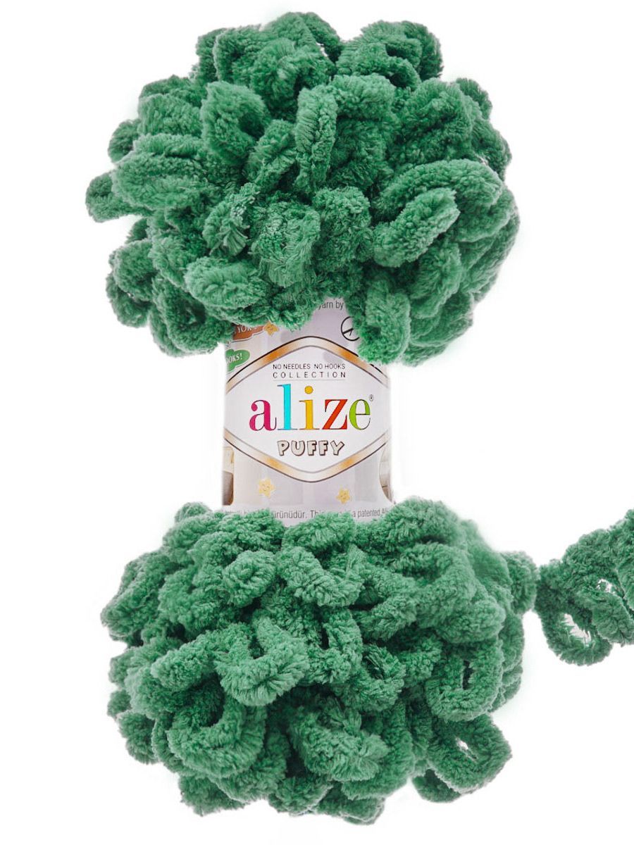 Пряжа для вязания Alize puffy 100 г 9 м микрополиэстер фантазийная плюшевая 532 зеленная трава 5 мотков - фото 4