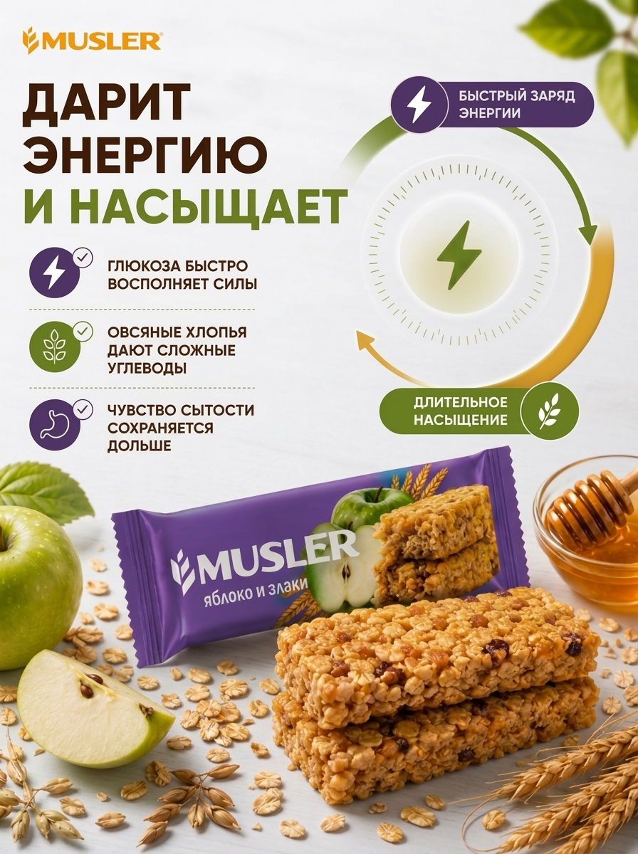 Злаковые батончики мюсли MUSLER Батончик 25 шт - фото 4