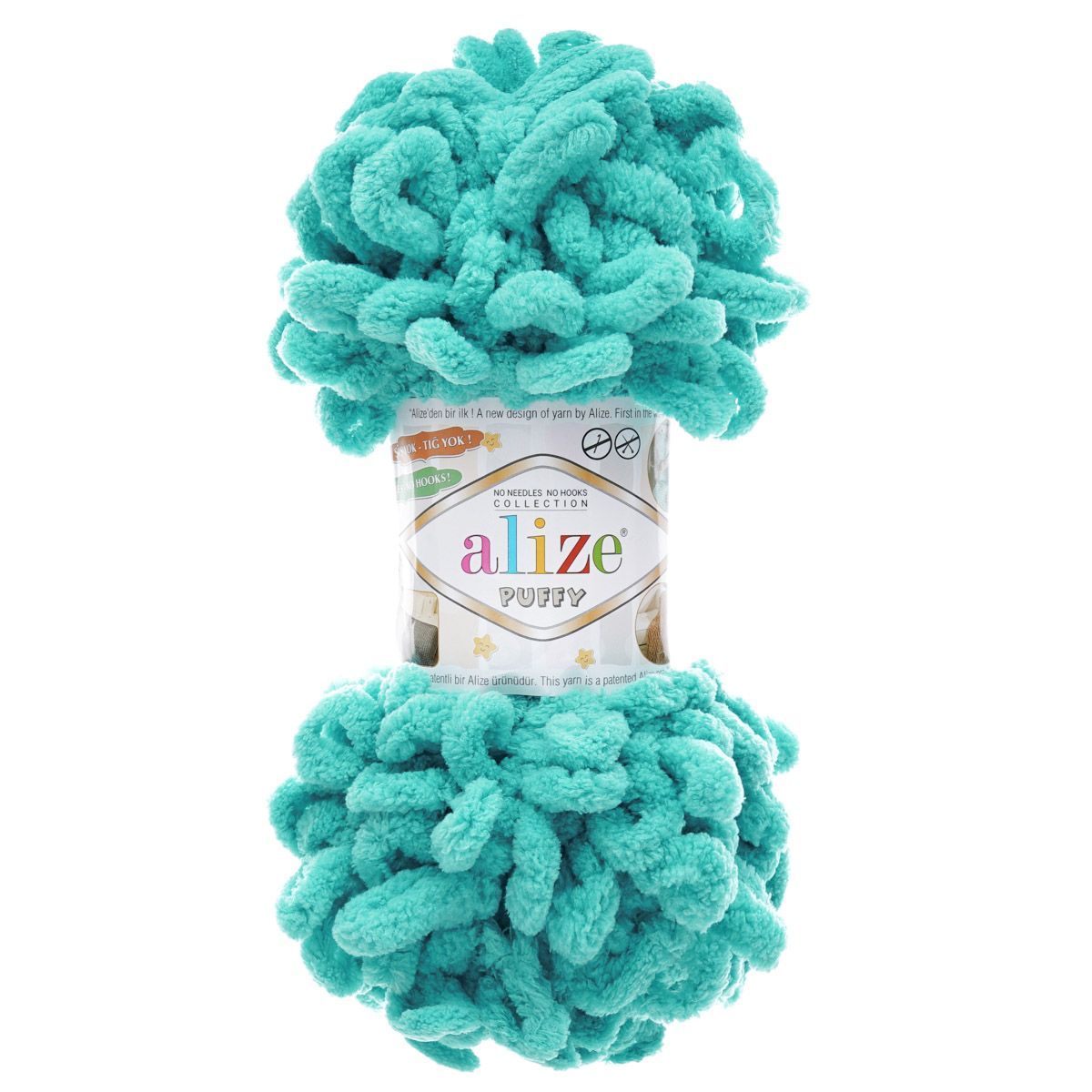Пряжа для вязания Alize puffy 100 г 9 м микрополиэстер фантазийная плюшевая 490 морская волна 5 мотков - фото 5