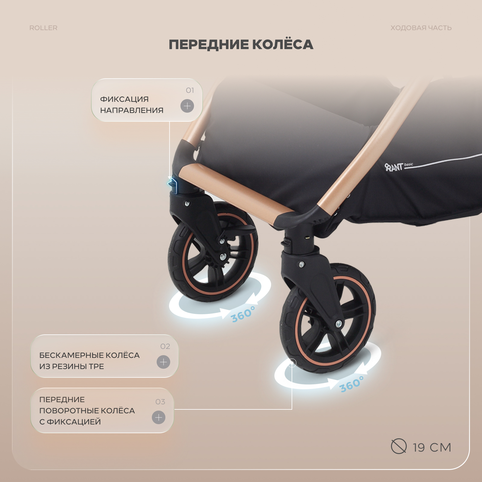 Коляска трансформер Rant Basic Roller Gold 2в1, grey серый - фото 17