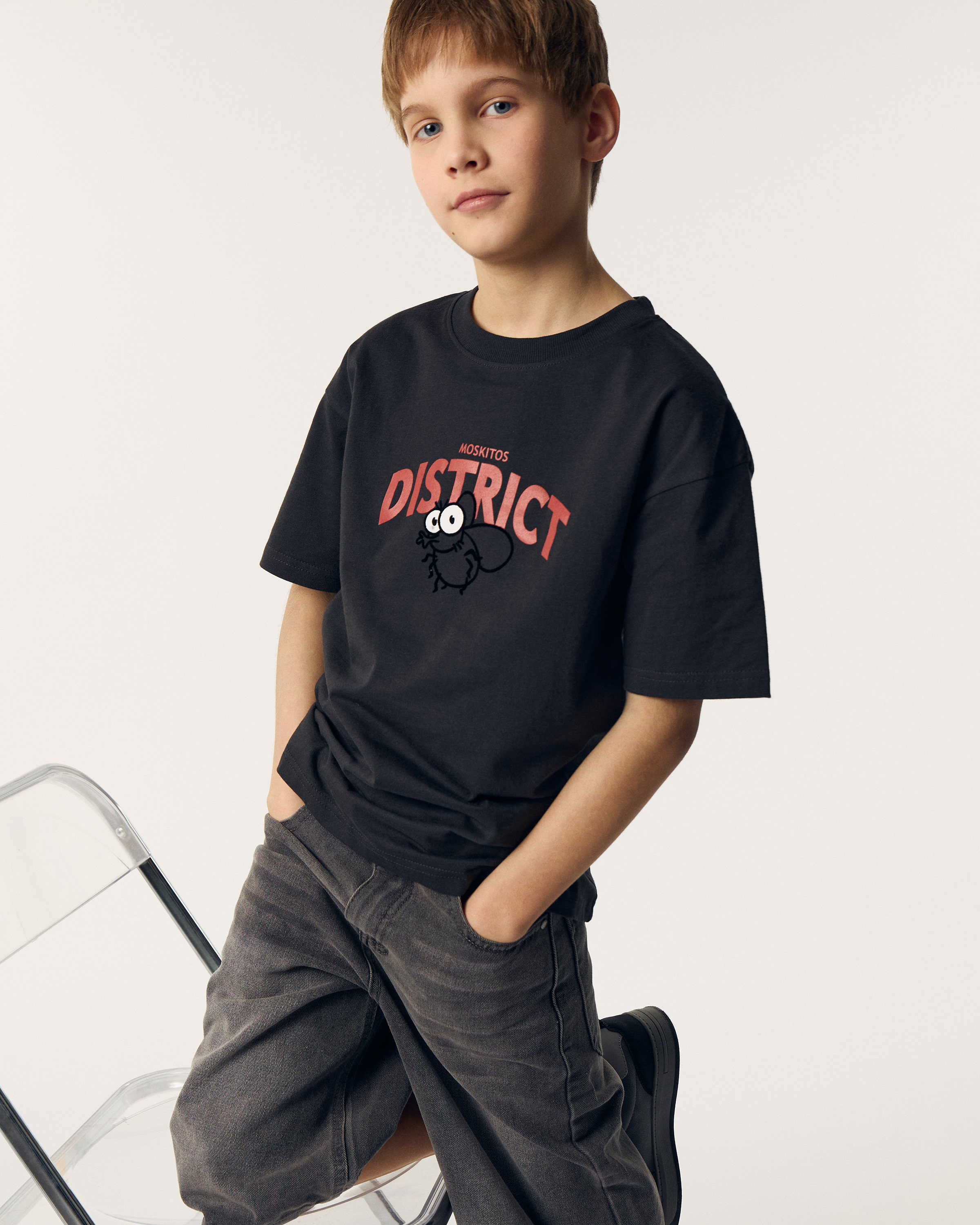 Изображение товара Футболка Futurino Fashion, 164, 100% хлопок, тёмно-серая с принтом