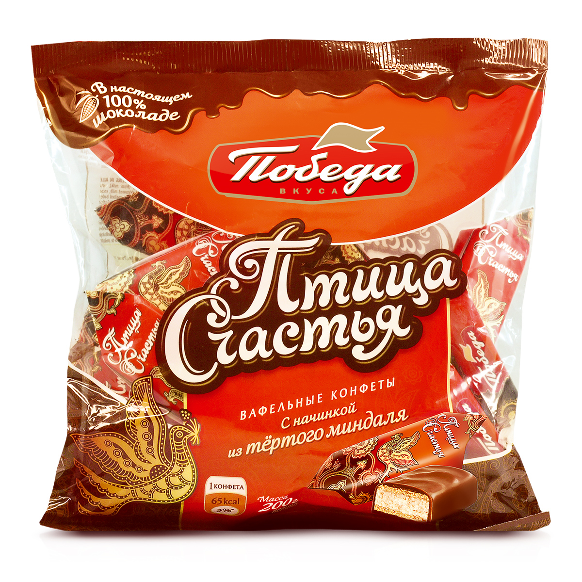 Конфеты Победа вкуса вафельные, с начинкой из тертого миндаля в сливочном шоколаде, 200 г - фото 1