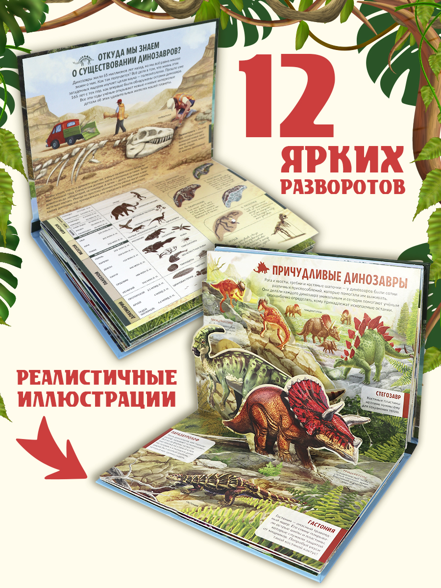 Книга с объемными картинками Динозавры Malamalama Энциклопедия для детей. Книга-панорамка - фото 2