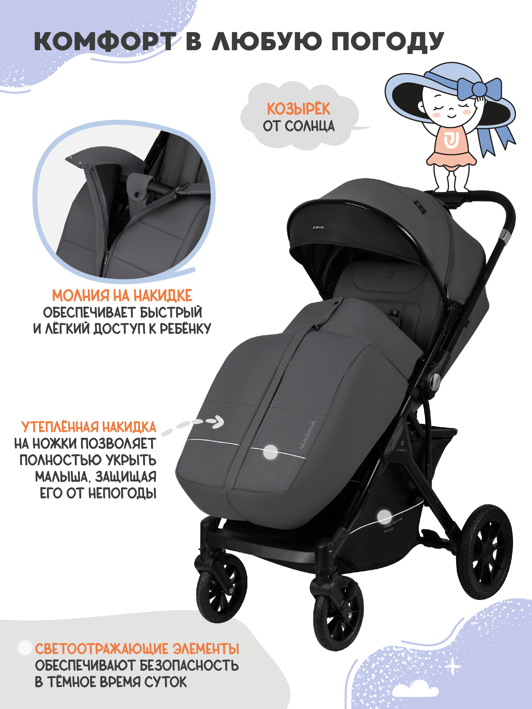 Коляска прогулочная JOVOLA Magma Plus темно-серый - фото 4