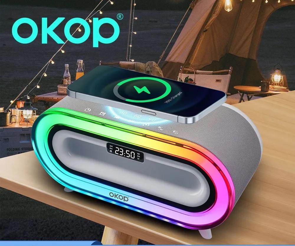 Умная колонка 6 в 1 часы ночник CASTLELADY с RGB подсветкой и беспроводной зарядкой светильник радио будильник - фото 7