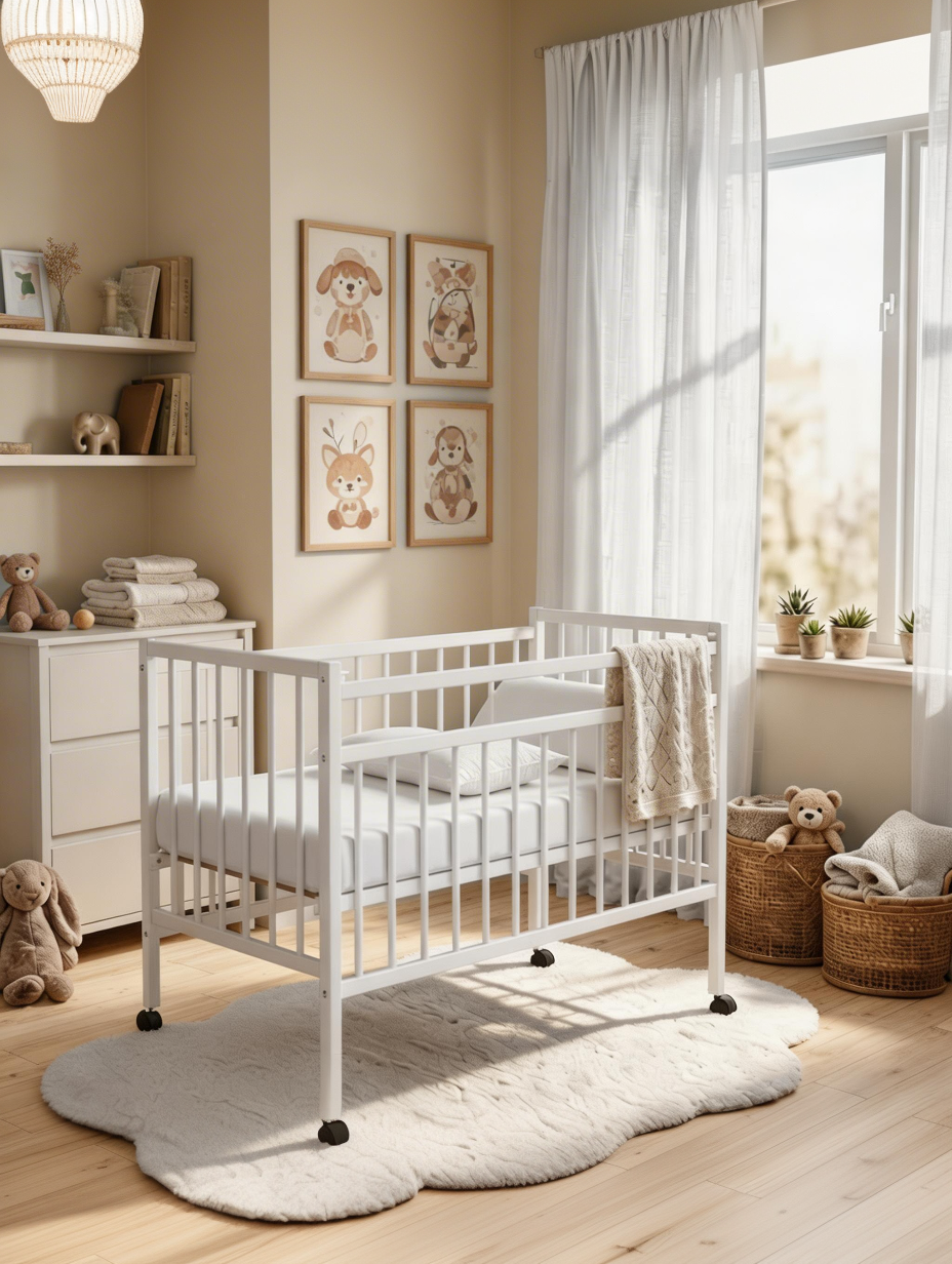 Детская кроватка Wloo на колесиках с механизмом опускания, без маятника (белый) - фото 8