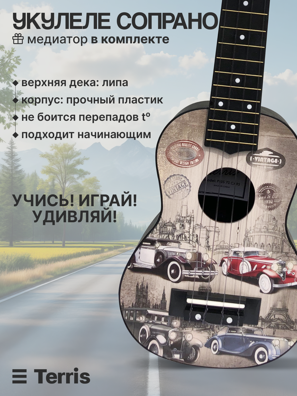 Игрушка музыкальная Terris PLUS 70 CARS укулеле - фото 1