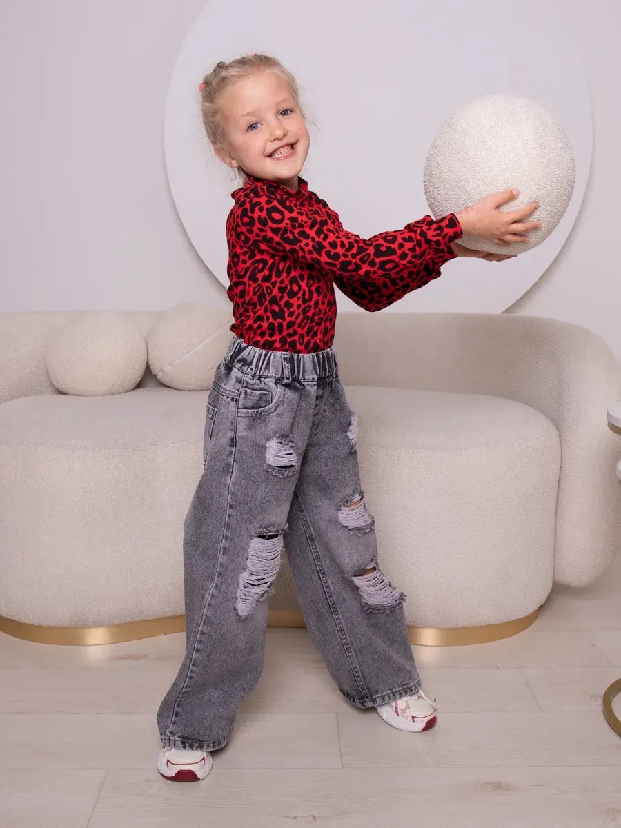 Джинсы iUkoworld Джинсы подростковые рваные широкие на резинке - фото 6