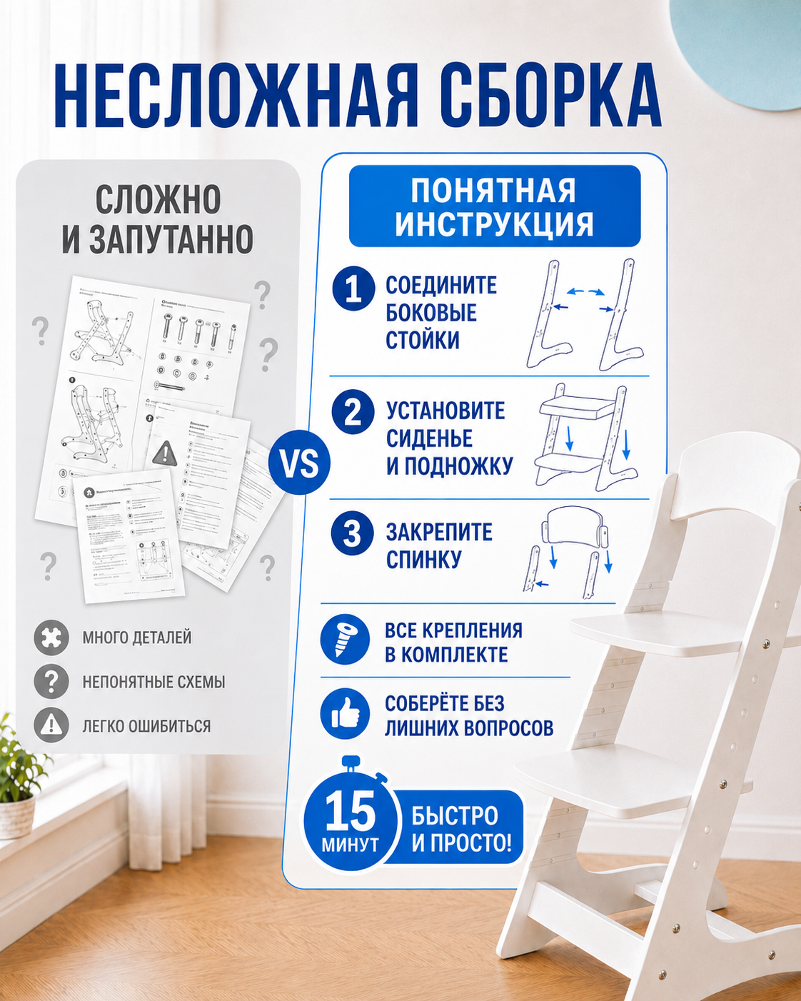 Стул Babystul Белый окрашенный - фото 6