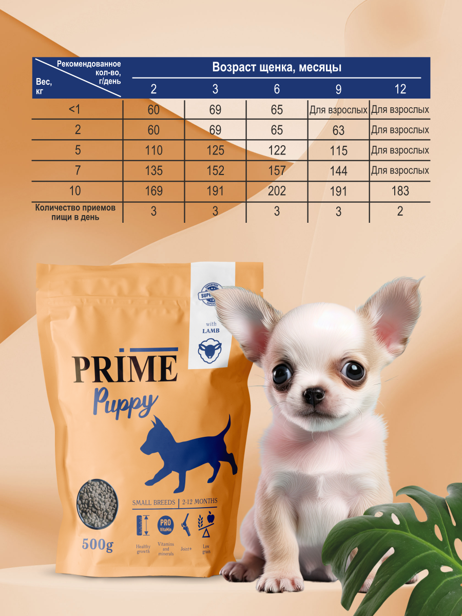 Корм для щенков мелких сухой Prime на ягнёнке 500г - фото 7