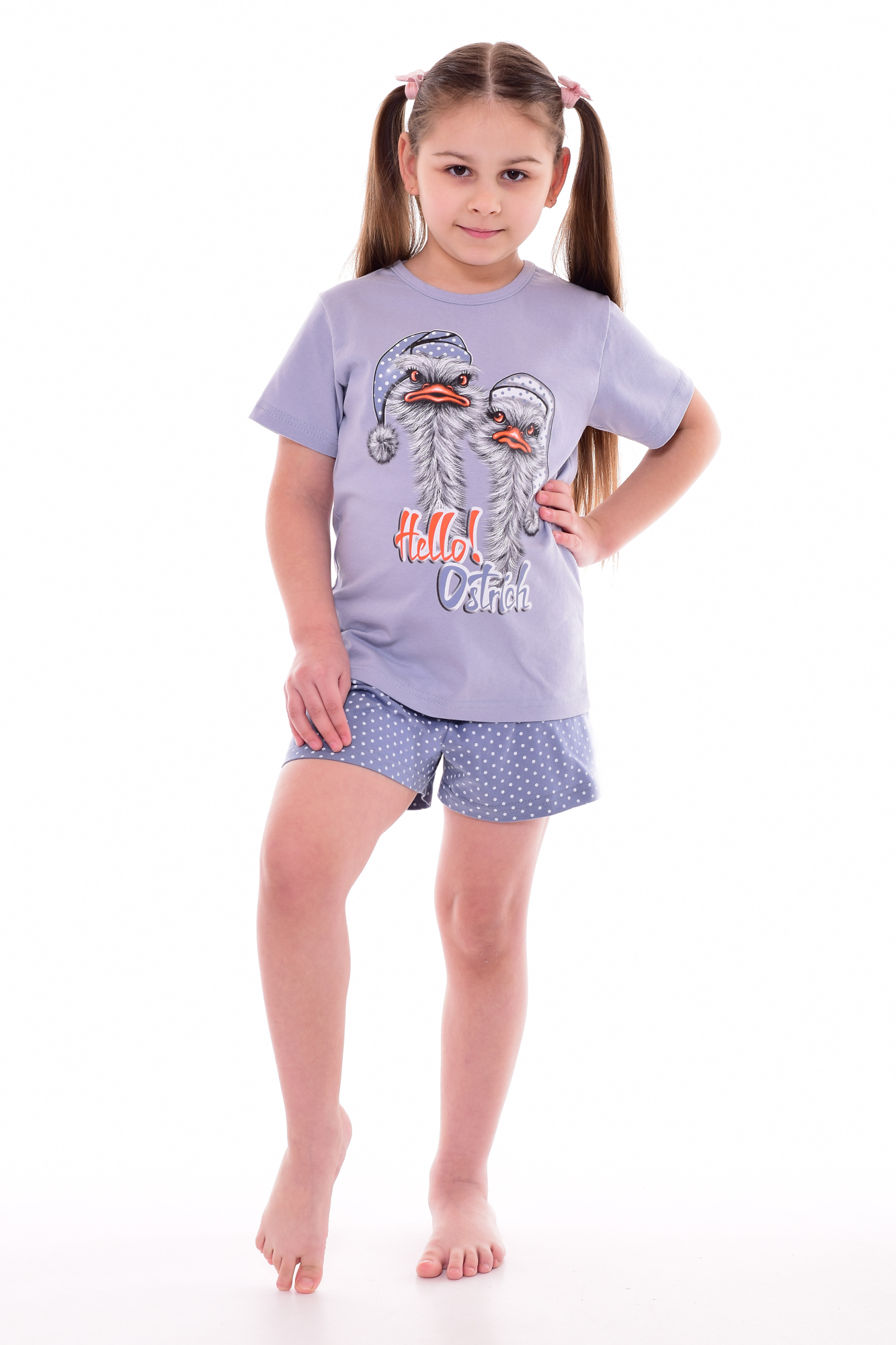 Пижама Новое кимоно 12-094 (серый) Страусы - фото 1