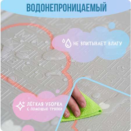 Детский коврик MIKMEL складной игровой развивающий двусторонний для ползания 180х200х1 см Облачка/Зоопарк