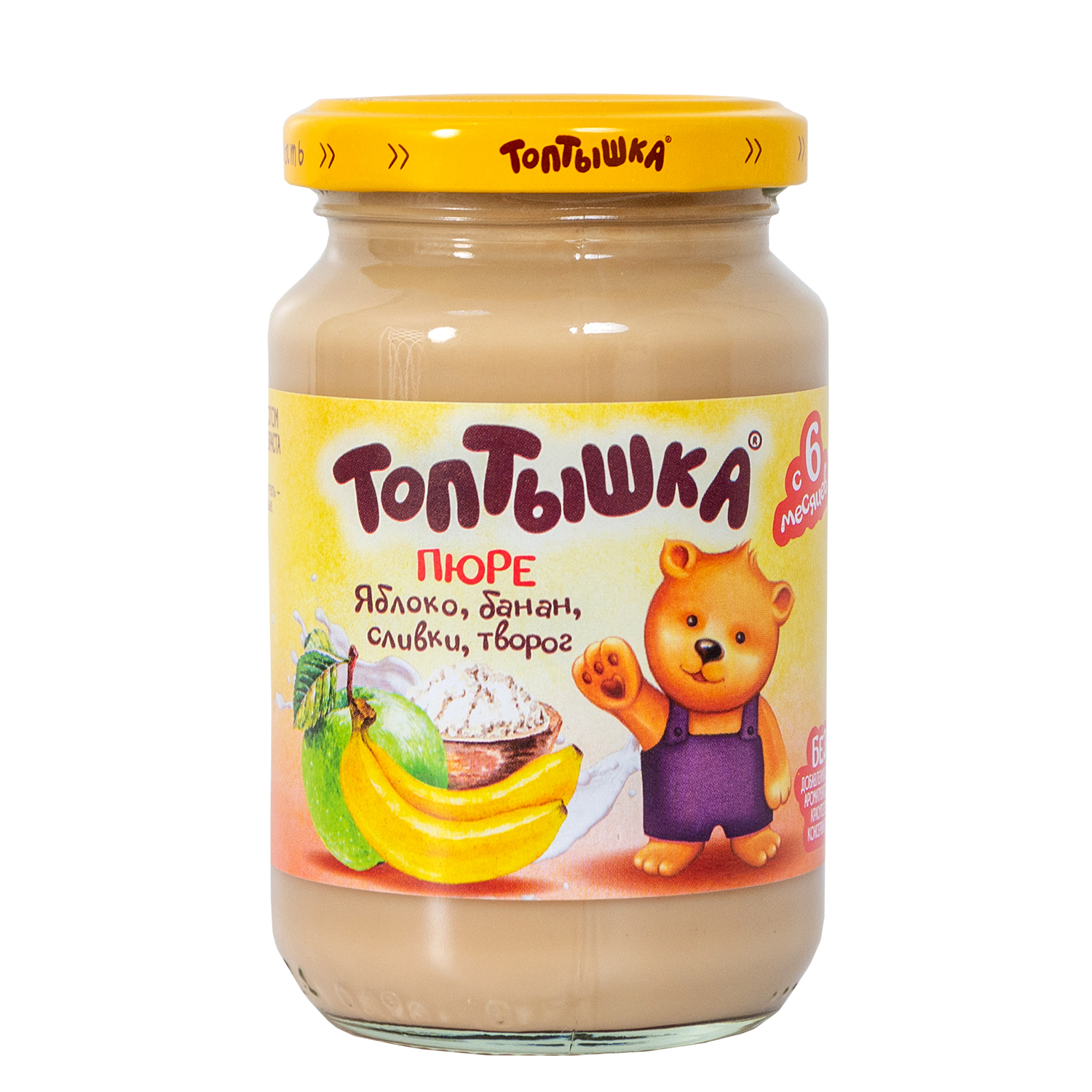Пюре Топтышка Яблоко-банан-сливки-творог с 6 мес 190 г - фото 1