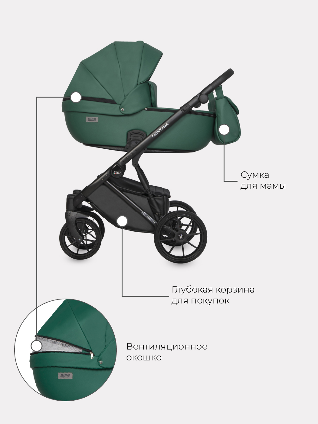 Коляска 3в1 Riko Basic Montana Ecco зеленый - фото 4