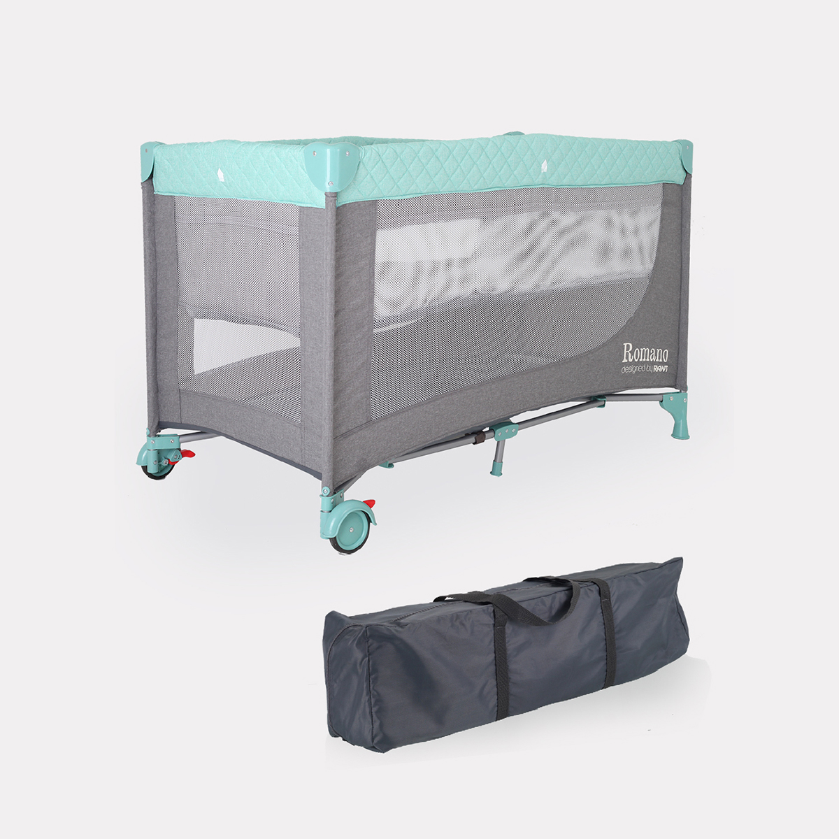 Манеж кровать Rant Romano grey+green зеленый 4670078610485 - фото 1