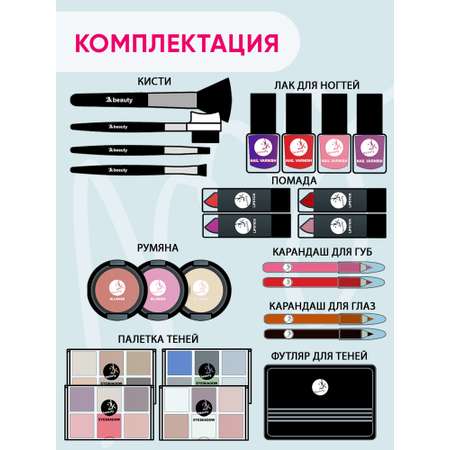 Подарочный бьюти бокс чемодан 2K Beauty Косметический набор №1