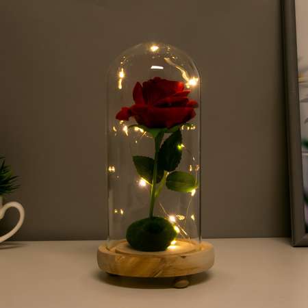 Ночник RISALUX Колба с алой розой LED